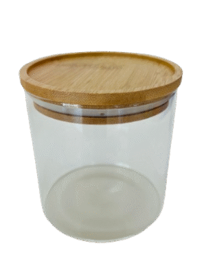POTE - DE VIDRO PEQUENO TAMPA DE MADEIRA