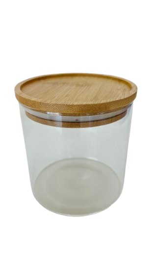 POTE - DE VIDRO PEQUENO TAMPA DE MADEIRA