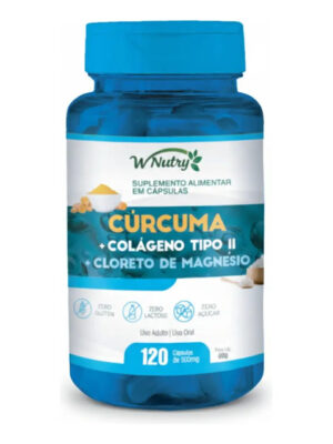 Cúrcuma + Colágeno Tipo II + Magnésio da WNutry (120 cápsulas)