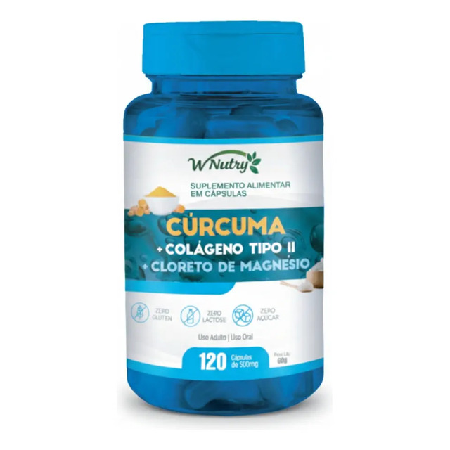 Cúrcuma + Colágeno Tipo II + Magnésio da WNutry (120 cápsulas)
